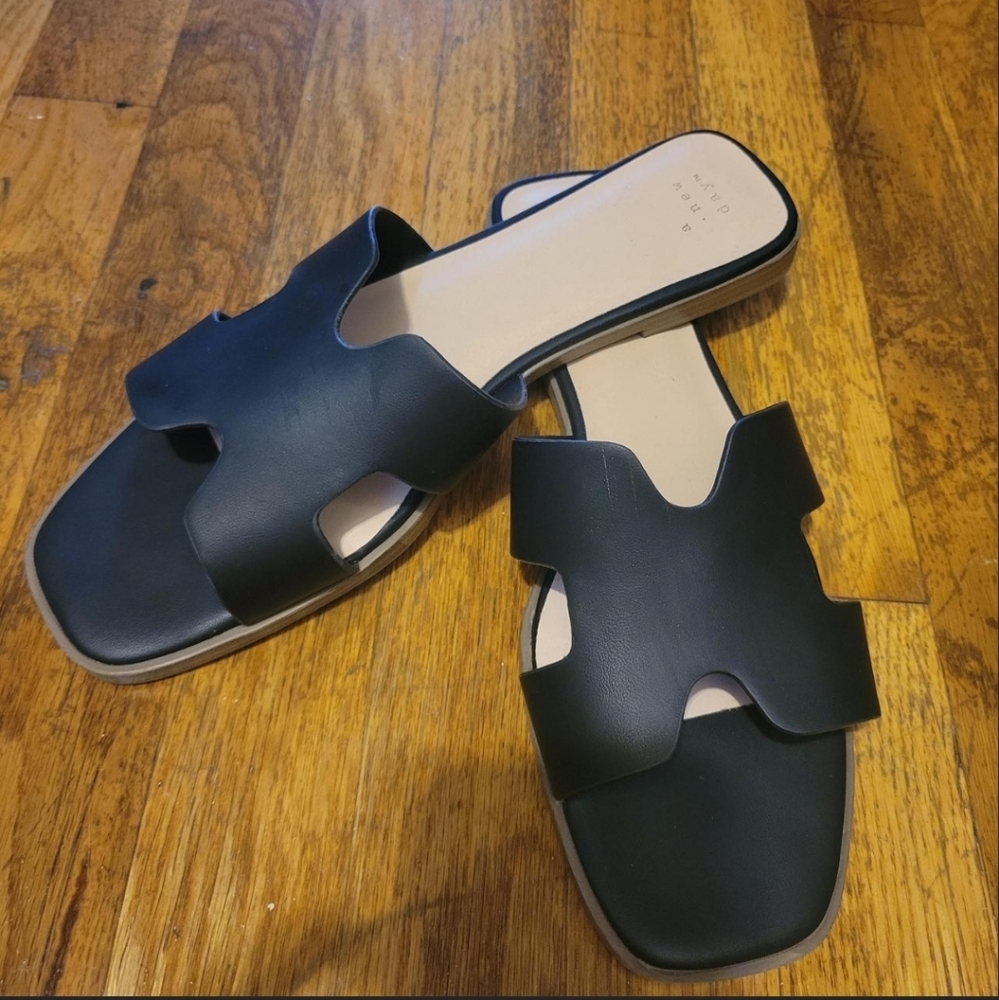 a new day Black Slide Sandals